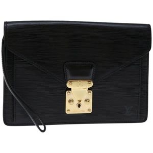 Louis Vuitton Black Epi Leather Pochette with Gold Hardware